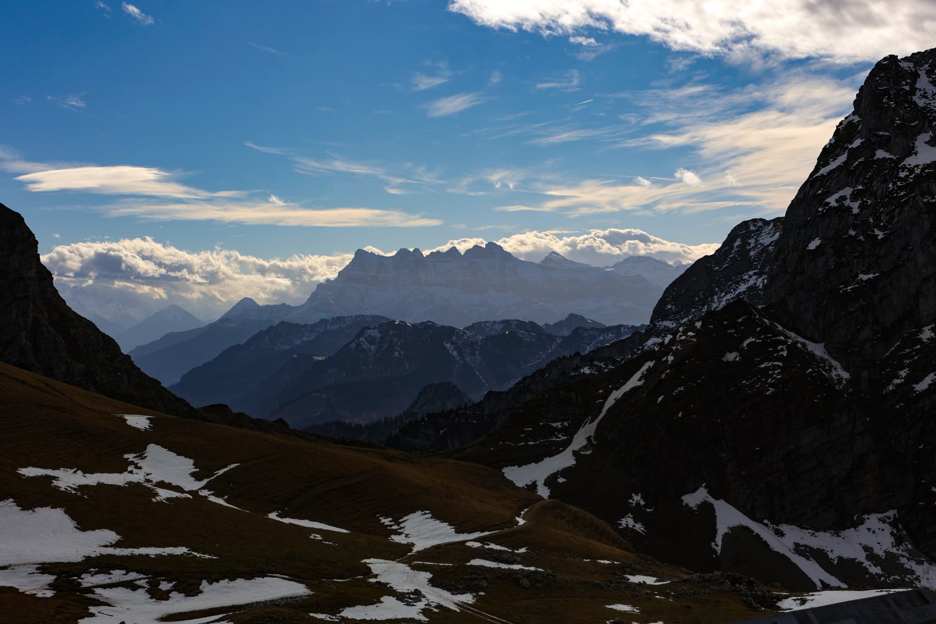 Dents du Midi vom Taney-Tal aus gesehen